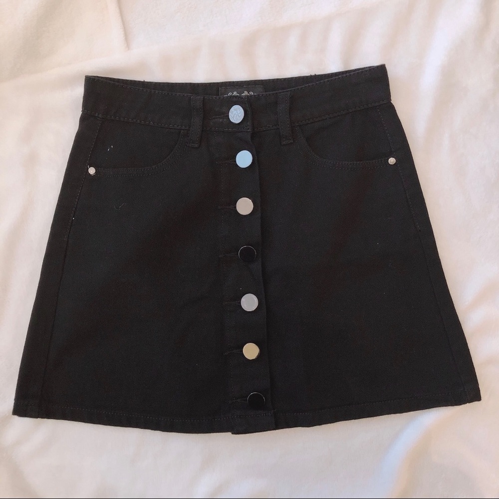 Black Denim Button Up Mini Skirt